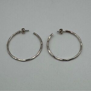 Veronese 925 Sterling Silver Hammered Hoop Earrings 1.5” Italy